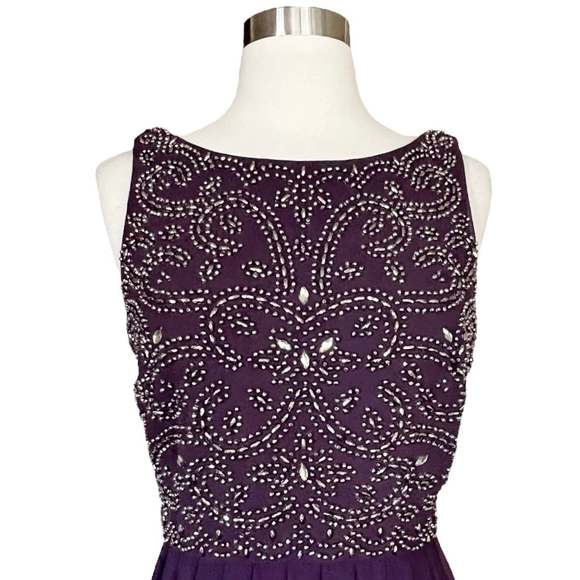 XSCAPE Purple Embellished Dress A-Line Chiffon Pleated Skirt Sleeveless Gown 6 - Picture 7 of 13